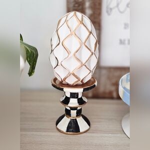 Elegant! Hand-Painted, Checkered Easter Egg On Pedistal!